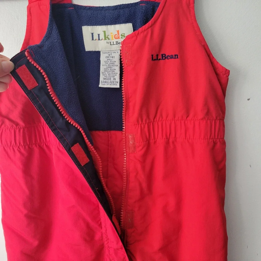 LL Bean Toddler Red Thinsulate Snow Bib Overalls Sz 4T Zip Front & Legs Boy Girl